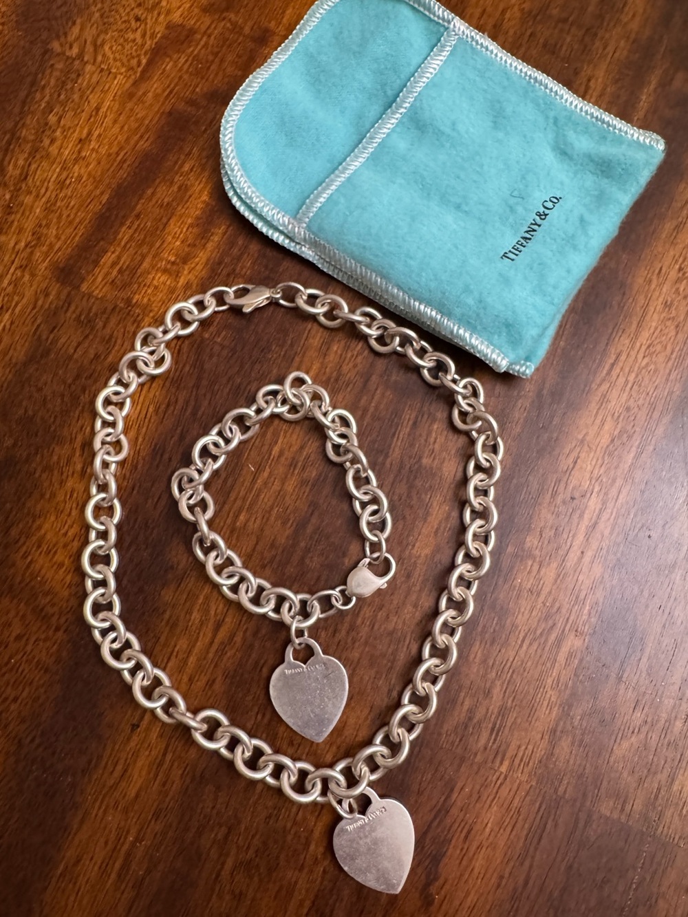 Tiffany & Co Heart Tag Necklace & Bracelet Set Sterling Silver 925 Authentic